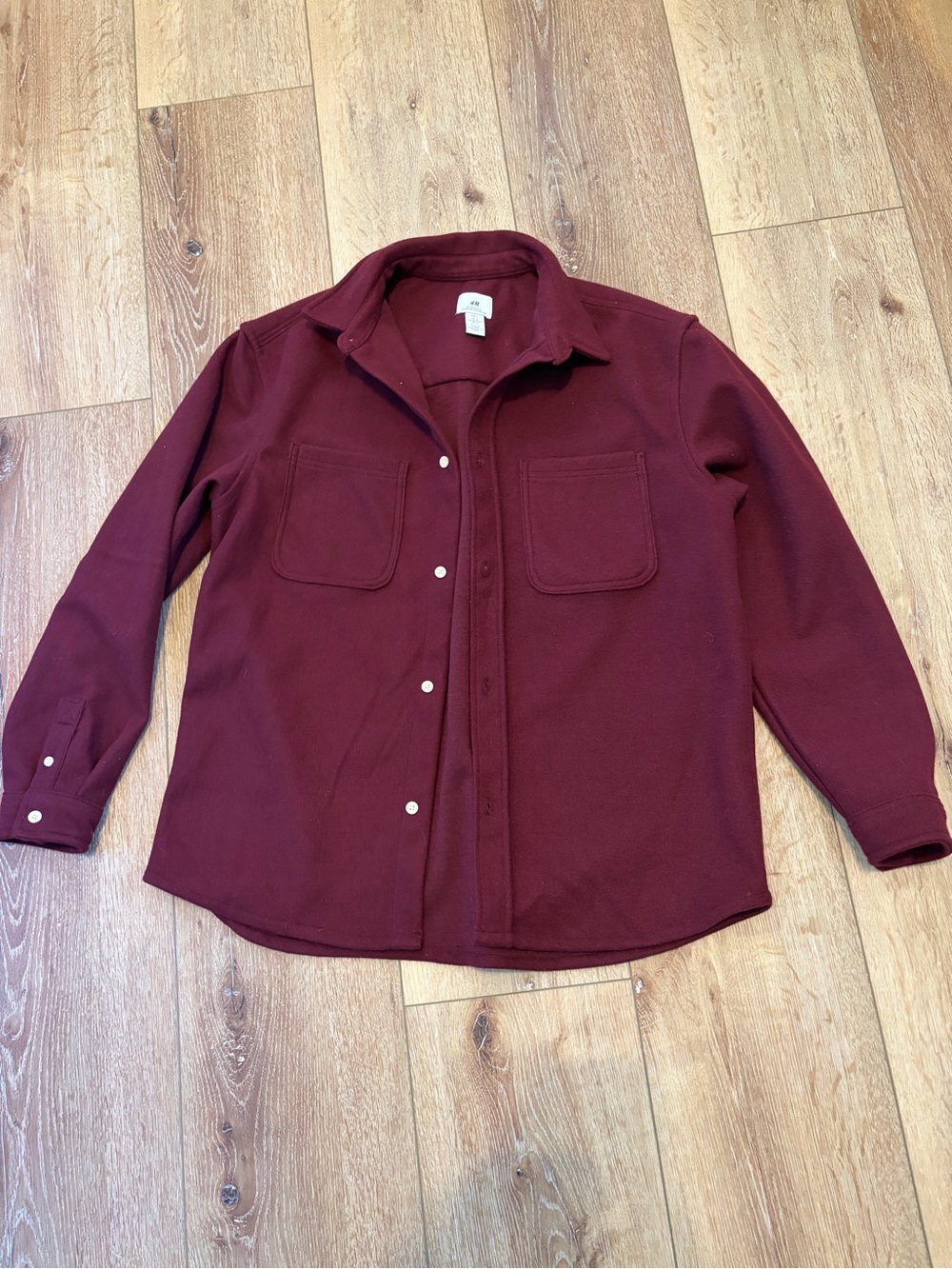 H&M Men's Burgundy Overshirt Jacket - Casual Button-Up